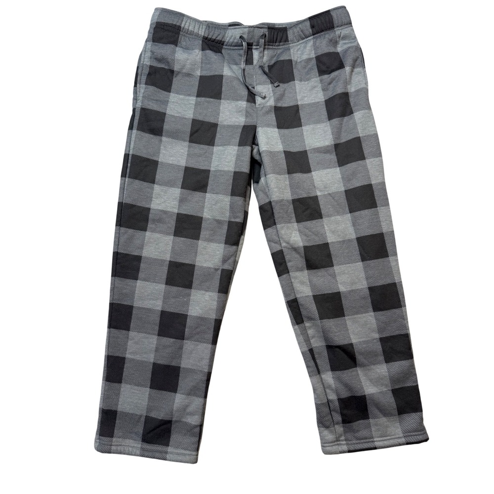 London Fog Pajama Pants Mens XXL Grey Black Excellent Sherpa Lined Buffalo Plaid